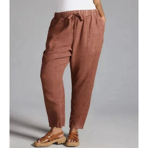 Pilcro Anthropologie Rust Brown Linen Blend Drawstring Ankle Pants Size L Crop